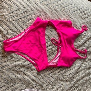 NEON PINK Cut Out One Piece Swim